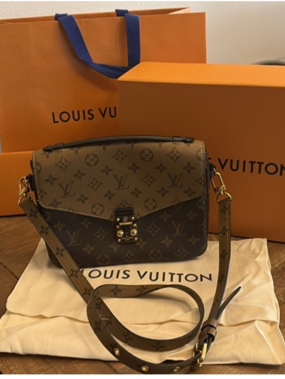 Louis Vuitton Pochette Metis Two-Tone Monogram Canvas Bag in Brown and Tan